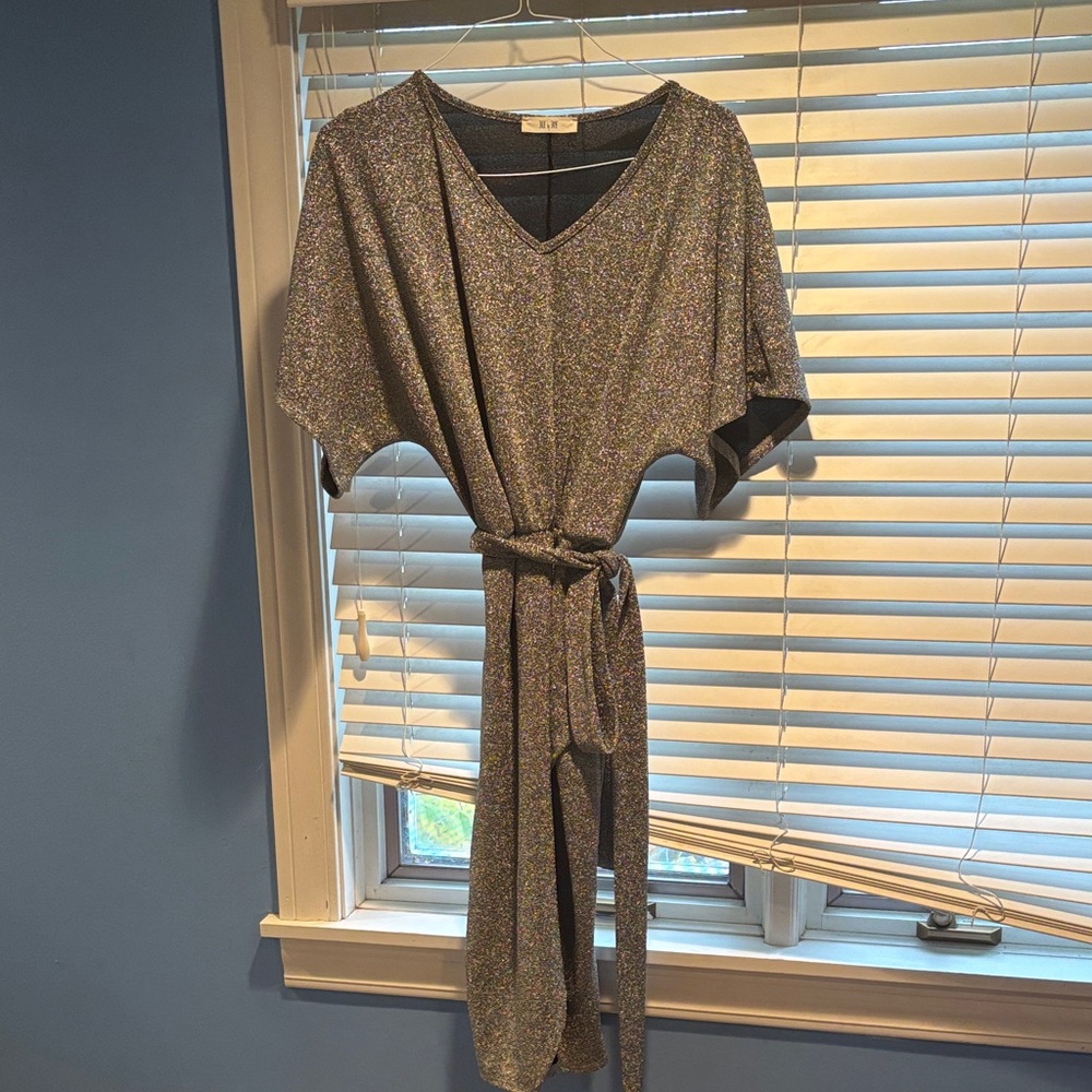 Elegant Silver V-Neck Dress- Comfortable and shimmery